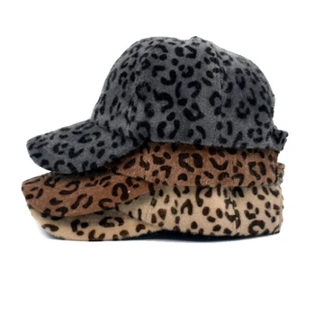Ziemas Sabiezēt Izplūdušas Plīša Samta Beisbola Cepure Sieviešu Vintage Leopards Drukāt Harajuku Hip Hop Āra Sporta Snapback Trucker Cap