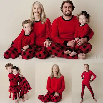 Ziemassvētku Ģimenes Saskaņošanas Pidžamas Komplekts Pieaugušo Vīriešu Sieviešu Bērnu Sarkanā Pleds Sleepwear jaungada Mātes-bērna Naktsveļu Ģimenes Izskatās