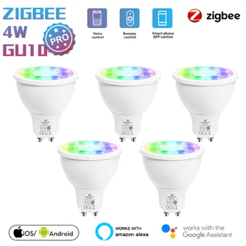 ZigBee Vārti Balss Kontroles 4W RGB+PKT Smart Spuldzes Aptumšojami GU10 WiFi LED Lampa 100-240V Darbu Ar Alexa Echo Google Home