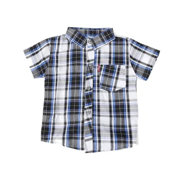 Zēnu krekls ar īsām piedurknēm pleds vasaras 2019 jauns bērnu bērnu krekls vīriešu krekls plāna sadaļu 2-9 gadus veci zēni pleds krekls