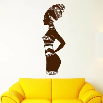 Āfrikas Sieviete Turban Melnā Dāma Vinila Sienas Uzlīmes Mākslas Mājas Dekori Dzīvojamās Istabas Sienas Uzlīmes Personalizēts Krāsu 3502