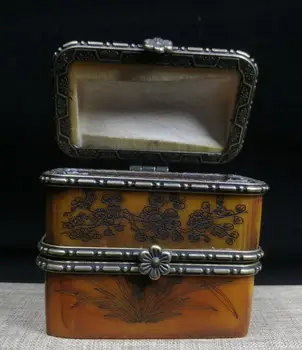 Ķīna vecās Pekinas veco preces Govs kaulu griešanai jewelry box storage box