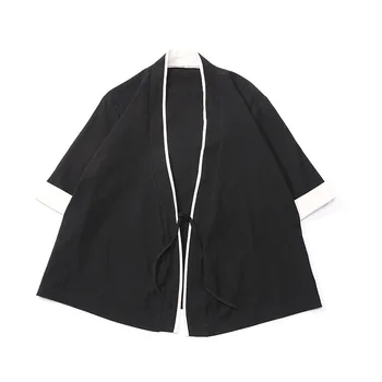 Ķīniešu Stila Mētelis T-krekls Plus Izmērs 4XL 5XL Japāņu Kimono Vīriešu Jaka Harajuku Streetwear Samurai Vīriešu Kostīms Yukata Haori