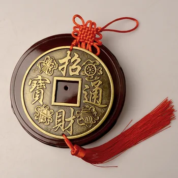 Ķīniešu mezgls Vintage Laimīgs Bagātību, Laimi Fengshui Qing Vara Monētas Amuletu Veiksmi Metāla Kulons Mājas Apdare Mākslas 10cm