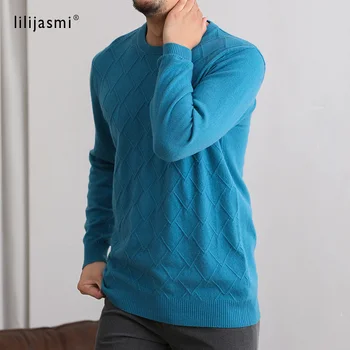 Šiks Krāsas 2019 Vīriešu Apaļu Kakla Merino Vilnas Džemperis Priekšā Dimanta Adīt Džemperis Modelis Unikālas Modes Kungi Džemperi