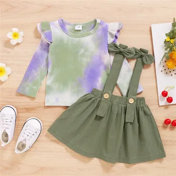 0-24M Toddler Bērniem, Baby Meitenes Apģērbu Komplekts ar garām Piedurknēm Tie Krāsošanas Trikotāžas T krekls Topi + Priekšgala Tutu Siksna Svārki Princese Bērniem Kostīmu