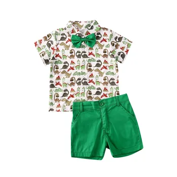 1-6Y Zīdainis, Mazulis Baby Boy Vasaras Apģērbu Komplekti Dinozauru Tērpi Topi, Krekli Šorti Džentlmenis Komplekts