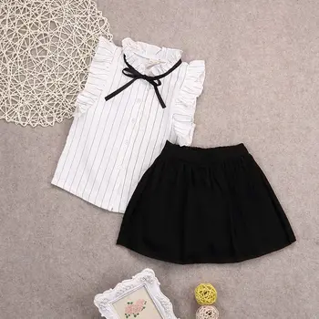 2 gabali bez Piedurknēm Svītrains Krekls, Tops un Svārki noteikti Toddler Girl Vasaras Apģērbs Apģērbs