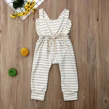 2019 Bērnu Vasaras Apģērbu Zīdainis, Mazulis Baby Girl Savirmot Bikses, kombinezoni ar Krūšdaļu Romper (Dungriņi) no Kokvilnas Apģērbs Cietā Backless Drēbes 0-3T