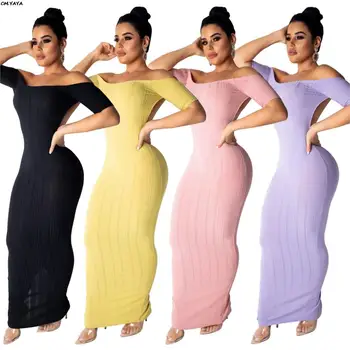 2019 jaunā sieviešu trikotāžas pie pleca ar īsām piedurknēm atklātu atpakaļ bodycon midi maxi kleita sexy club puse kleitas vestidos 6 krāsu 3654