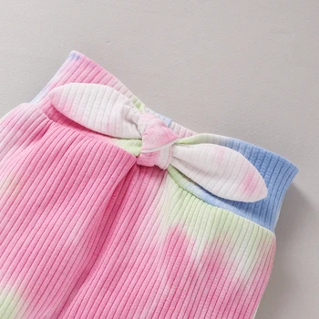 2gab Baby Girl 6M-4T Pavasara Rudens Salātu Kaklasaites Krāsu Drukas Tērpiem Mežģīņu garām Piedurknēm Savirmot T-Krekls + Bowknot Bikses Kopa