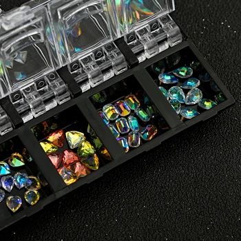 3D AB Dimanta Rotaslietas Nagu Spīdums Rhinestone Stikls 12 Boxs/Set Crystal Nail Art Dekori nagu mākslas rotājumi ozdoby darīt paznokci
