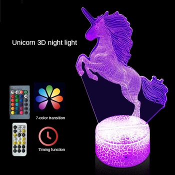 3W Attālos Vai Touch Kontroli 3D LED Nakts Gaisma Unicorn Formas Galda Galda Lampa Xmas Mājas Apdare Jauki Dāvanas Bērnu Istabas