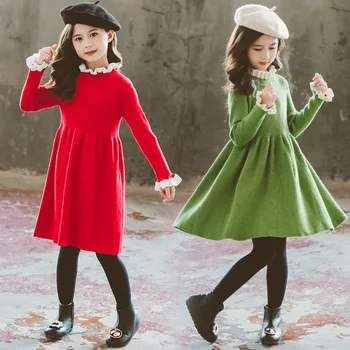 4 To14 Gadus Bērniem un Pusaugu Meitenēm, Adīšanas Kleita Rudens 2020. gadam korejas Bērniem Cute Apģērbs Elegants Bērnu Princese Kleita, #1130