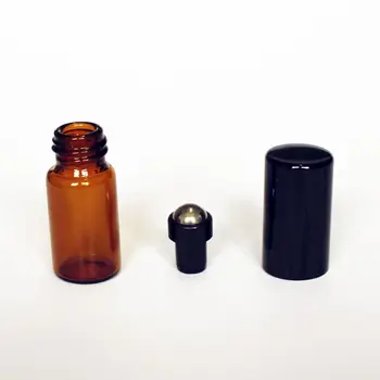 50gab/daudz 1 ml Dzintara krāsas Stikla Roll par Pudeli Plānas Stikla Ēteriskās Eļļas Pudeli wih Metāla Rullīšu Bumbu Aromterapijas Stikla Pudelītes