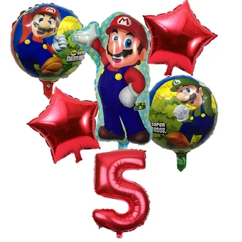 6pcs Super Mario Baloni 32 Collu Numuru Baloni, Zēns, Meitene, Dzimšanas dienas svinības Luigi Bros Mylar Zila Sarkana Balona Komplekts Dekori