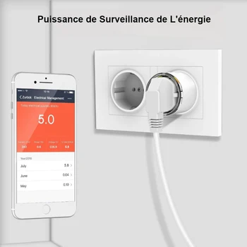 AVATTO 16A /3680W Francija Standarta WiFi Smart Plug ar Enerģijas Monitoru,Mini Smart Kontaktligzdu Darbojas ar Google Home, Alexa echo