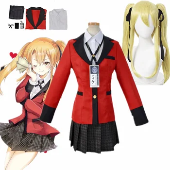 Anime Meari Saotome Kakegurui Piespiedu Spēlētājs Parūkas Skolas Formas Tērpu Komplekts Cosplay Kostīmi