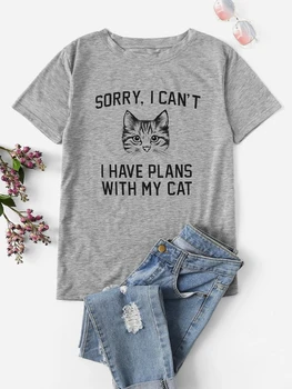 Atvainojiet, es nevaru, man Ir Plāni, Mans Kaķis Plus Lieluma Harajuku Mama Krekls Kokvilnas O Kakla Mamma Sieviešu T-krekls Smieklīgi Īsām Piedurknēm Top Tees