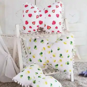 Augļu Apdrukāta Kokvilnas Loku Mest Spilvens girly Guļamistaba dekorēšana Dīvāna Spilvenu, gultas Zemeņu Ananāsu modelis Loku Miega Spilvens