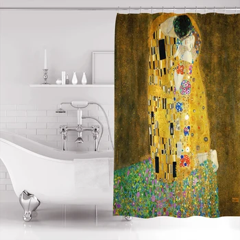 BIGHOUSES Dušas Aizkars Gustava Klimta Skūpsts Audums Dušas Aizkars ar 12Hooks