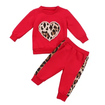 Baby girl 2gab apģērbs , garas piedurknes leopard džemperis top un garas bikses rudens apģērbu divas gabals uzvalks, meitenēm
