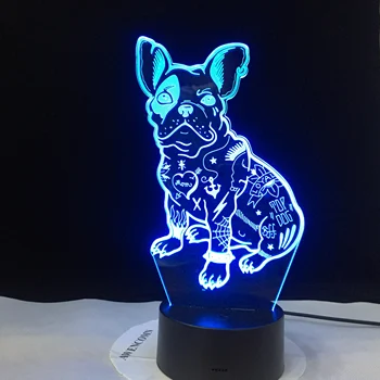 Buldogs 2019 franču Cute Kucēns Mīlestība 3D LED Galda Lampa RGBw Nakts Gaisma USB Galda Lampa Tālvadības pults, Mājas Dekoru, Dāvanu Bērniem
