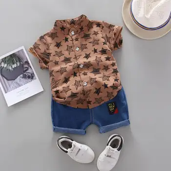 Bērnu Apģērbu Komplekts Bērnu Zēniem Cute Vasaras T-Krekls, Bikses Bērniem Īsām Piedurknēm Zvaigznes Modelis, Krekls, Tops+ Džinsa Bikses Kopa roupa infantil