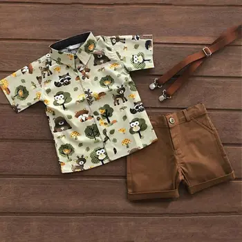 Bērnu apģērbu, uzvalks, Zēnu komplekti Bērniem Vasarā Īstermiņa piedurknes Atloks, T-krekls + Īsās Bikses 2gab bērnu komplekts