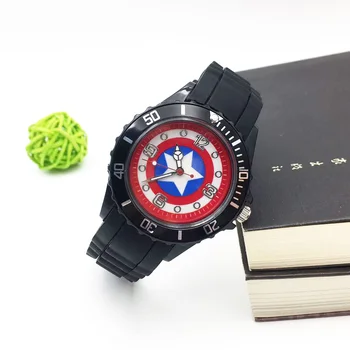 Captain America Karikatūra Pulksteņi Bērniem Zēns Kvarca Rokas pulksteni Melna PU Siksniņa Vīriešu Sporta Pulkstenis Modes Students rokas Pulkstenis