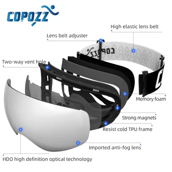 Copozz UV400 Slēpošanas un Snovborda Aizsargbrilles Aizsardzības Magnēts Anti-miglas Objektīvs Slēpošanas Brilles Sniega Slēpošanas Brilles Lielo Masku Sieviešu Saulesbrilles