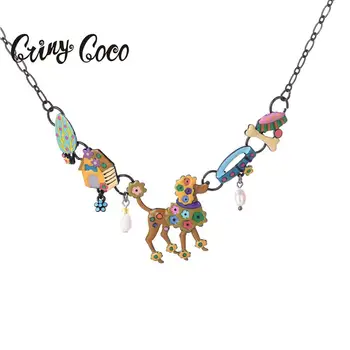 Cring Coco 2019 Modes Kulons, Kaklarota, Sievietes Ilgi Emaljas Dzīvnieku Suns Melnā Metāla Sakausējuma Ķēdes Chokers Kaklarotas Sievietēm Labāko