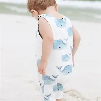 Cute Vasaras Siltie Bērnu Kombinezonus Jaundzimušā Bērna Baby Zēni Meitenes Vaļu Veste Romper Jumpsuit Apģērbs Apģērbs