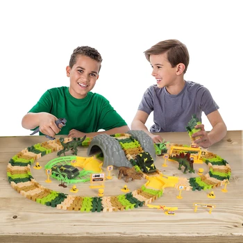 Dinozauru Izsekošanas Rotaļlietu Komplekts DIY Simulācijas Dzelzceļa Džungļu Elastīgu Sacīkšu Trases Auto Izglītojošas Rotaļlietas Bērniem Zēni