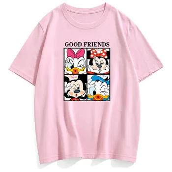 Disney Mickey Minnie Mouse Donald Daisy Duck Karikatūra Vēstuli Pāri Unisex Sieviešu T-Krekls Kokvilnas Tee Īsām Piedurknēm Topi 10 Krāsas