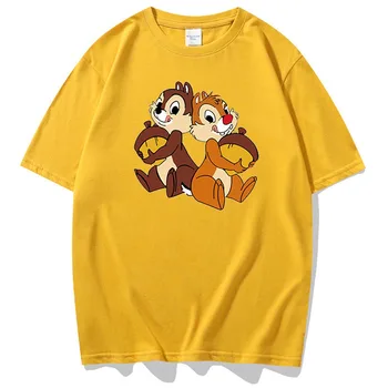Disney Šiks Modes Čipu Dale Chipmunk Karikatūra Izdrukāt Pāri Unisex Sieviešu T-Krekls Ar O-Veida Kakla Džemperis Ar Īsām Piedurknēm T-Veida Topi 10 Krāsa