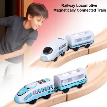 Dzelzceļa Lokomotīvju Magnētiski Saistīts Elektriskā Mazu Vilcienu Magnētisko Dzelzceļa Rotaļlietas Saderīgs Ar Koka Celiņu Klāt Bērniem