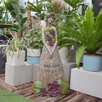 Dārza Dekori Pagalmā Skaista Meitene Valkā Sulīgs Svārki Garden Park Āra Ainavu Skulptūru Magnija Oksīds Skulptūra