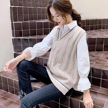 Džemperis, krekls veste divdaļīga sieviešu 2020. gadā-pavasarī un rudenī piekrauts jaunu korejiešu adītas vilnas veste, krekls modes tērps