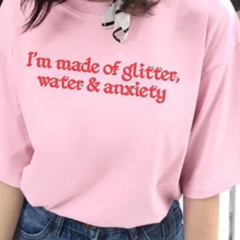 Es esmu, kas Izgatavoti no Spīguļi, Ūdens un Trauksme Sassy T-Krekls Estētisko Ikdienas Topi Tumblr Moderns Apģērbs rozā saukli quote Tee Krekli
