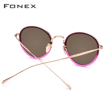 FONEX Titāna Acetāts Polarizētās Saulesbrilles Sievietēm Jaunā Modes Vintage Kārta Sunglass Vīriešiem Retro Atspoguļoja Saules Brilles Oculos 853