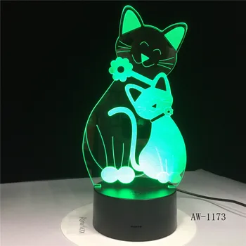 Gudrs Flash Kaķis, Lampa, 7 Krāsas Maiņa Nightlight Gaismas 3D Kaķis Noskaņojumu Touch Lampu Mājas Dekors Bērniem Dāvanas Kritums AW-1173
