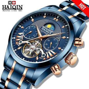 HAIQIN 2020. gadam Automātiskā Vīriešu Pulksteņi Top luksusa zīmolu vīriešu skatīties Blue mehānisks rokas pulkstenis vīriešiem ūdensizturīgs reloj hombre tourbillon