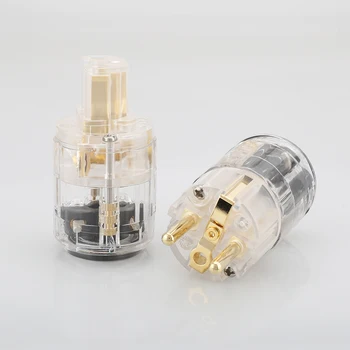 HI-End Schuko plug ES versija power sveces audio jaudas kabeli, 24K apzeltīts Vīriešu Plug Sieviešu IEC Connector
