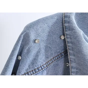 Harajuku Fāzēm Dimanta Pušķis Mazgā Gaiši zila Džinsa jaka Sieviešu Rudens 2020. gadam korejas Vintage Lielgabarīta Modes Ropa para mujer