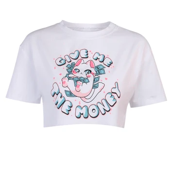 InstaHot cute karikatūra izdrukāt T krekls sievietēm ar īsām piedurknēm kultūraugu top brīvs white gadījuma streetwear t krekls vasaras kokvilnas t-veida topi