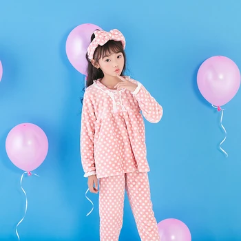 JAUNAS Ziemas Bērnu Polka Dot Pidžamas Meitenēm Loungewear Coral Fleece Bērniem Pijamas Silts Flaneļa Sleepwear Homewear pusaudžu Pyjama Komplekts