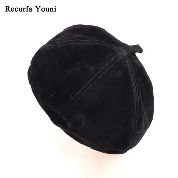 JAUNU RY975 Pavasara 2020. Gadam Sieviete, Eiropas dabiskās Ādas, Zamšādas Plānas Berete Cepures Sieviešu Arbūzs Black Beanies Iela Gleznotājs'Hat