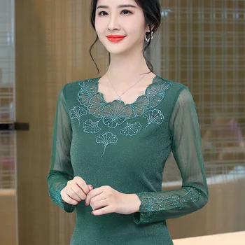 Jaunajā 2020. gada Pavasara rudens garām piedurknēm Acs t-krekls Modes Izšūti dimanta Sieviešu krekls M-4XL Plus lieluma sieviešu apģērbu blusas