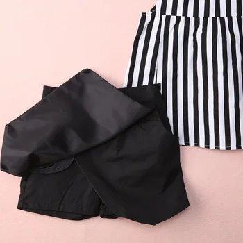 Jaunas vasaras meiteņu apģērbu komplekti gadījuma lentes atgriezumus + melnas bikses 2gab svītrains meiteņu set 2-6T